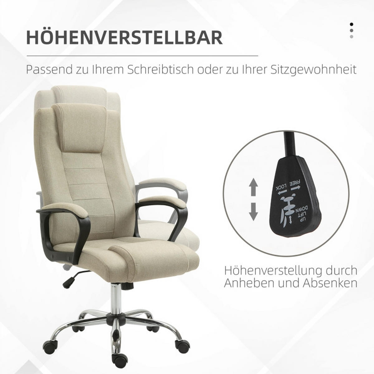 DREHSTUHL 76/62/110-119 cm Beige aus Polyester mit Wippfunktion - Beige, Kunststoff (62/119/76cm) - OKWISH