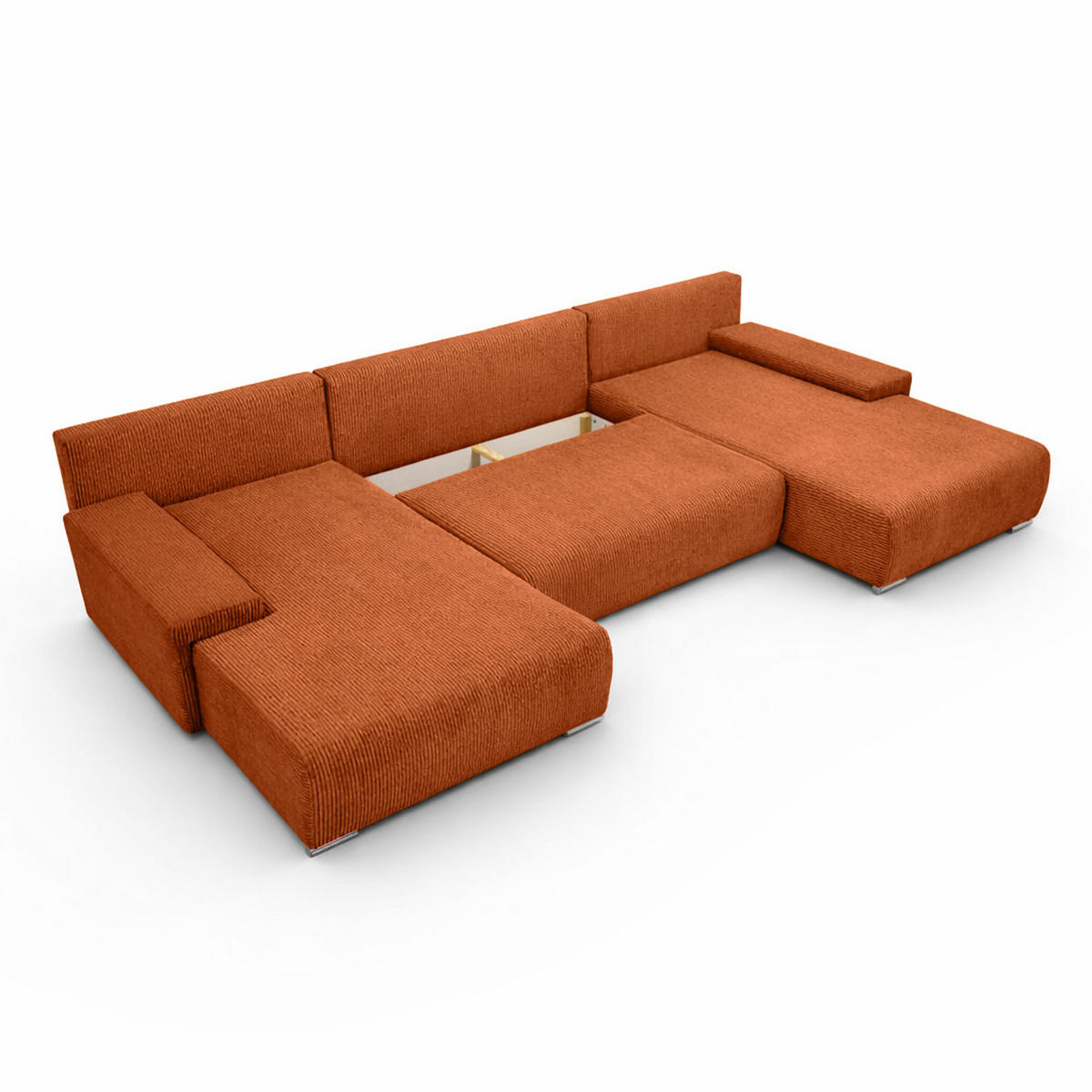 ECKSOFA U-Form Livorno Schlaffunktion Cord-Stoff Kupfer - Chromfarben/Schwarz, Holz/Kunststoff (348/93/188cm) - Kaiser Möbel