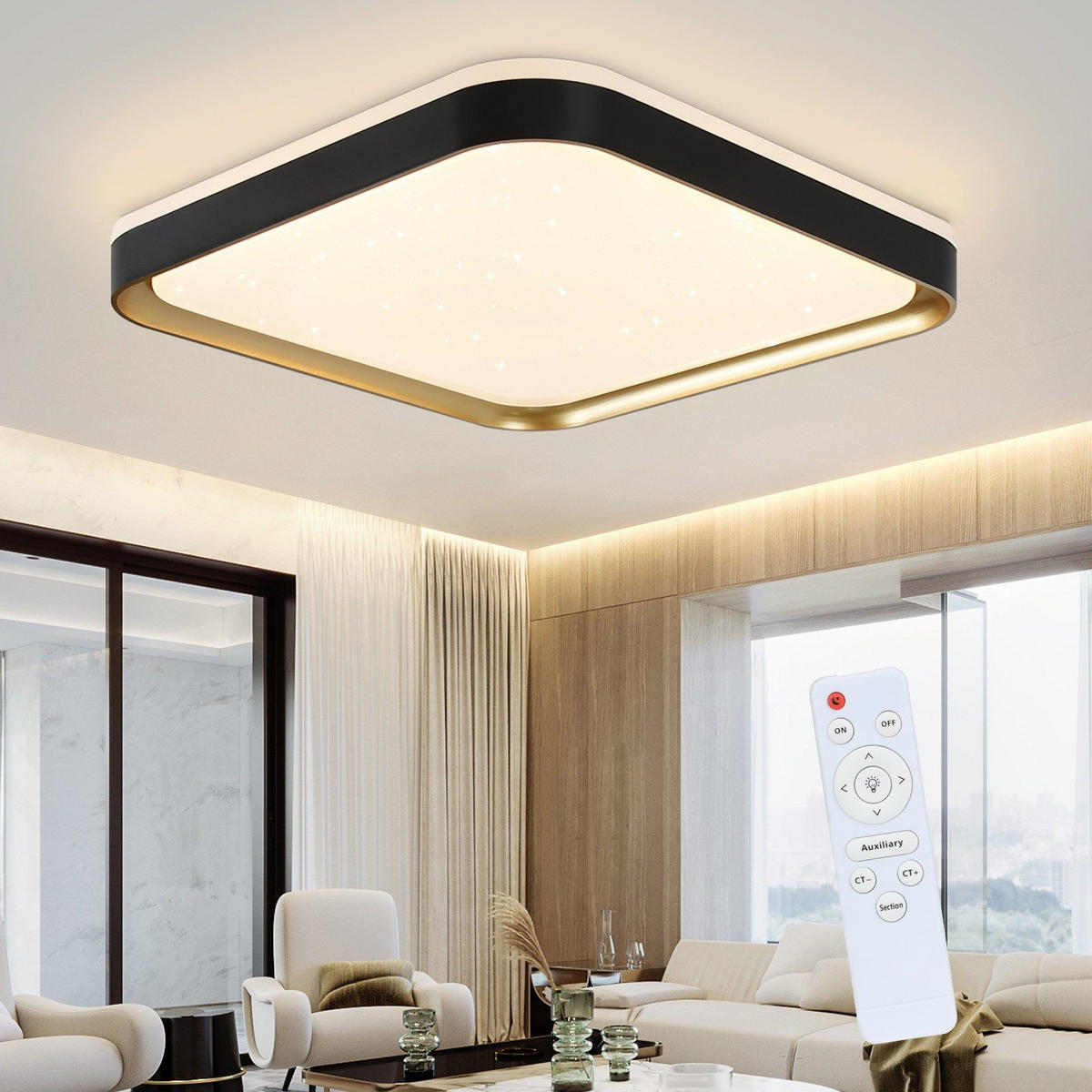 LED stropní světlo Zara 40/40/7 cm - černá, plast (40/40/7cm) - Nettlife