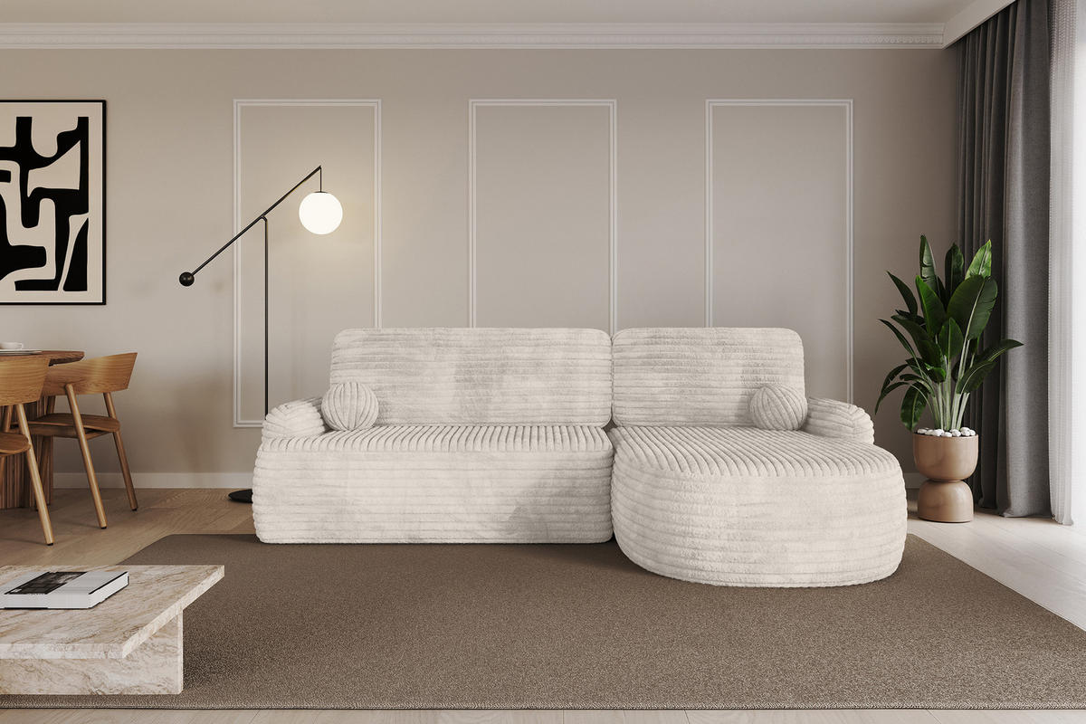 WOHNLANDSCHAFT mit Schlaffunktion und Bettkasten LIRA-L - 264x172x89 Creme - Creme, Holzwerkstoff/Textil (172/264cm) - ALTDECOR