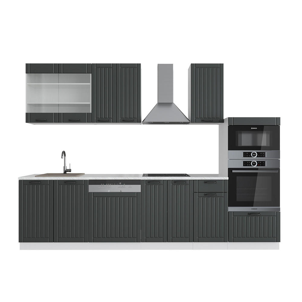KÜCHENZEILE Fame-Line Anthrazit Landhaus/Weiß 300 cm mit Hochschrank ohne AP - Anthrazit/Weiß, Holzwerkstoff (300/81.6/46cm) - Vicco
