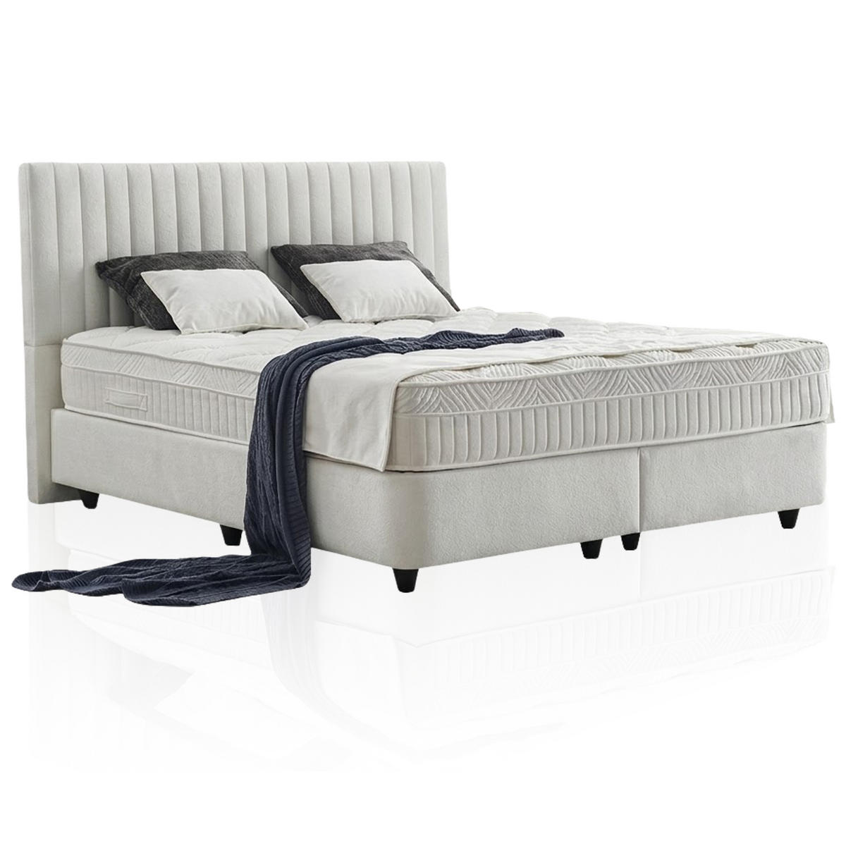 BOXSPRINGBETT MIT BETTKASTEN LYON 90/200 cm, Ivory, Bettkasten, Matratze, Topper integriert, H3 mittel - Creme/Schwarz, Holz/Kunststoff (90/200cm) - Consilio Concept