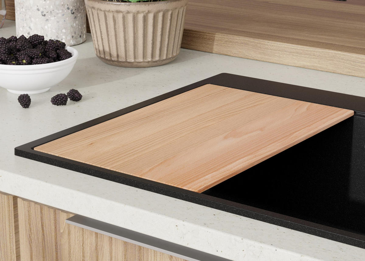 SPÜLBECKEN Oslo, 2-er set Alles Schwarz 88/50 cm 1 Becken + Ablauf-Set + Schneidebrett ab 90er Unterschrank - Schwarz, Kunststoff (88/20/50cm) - Primagran