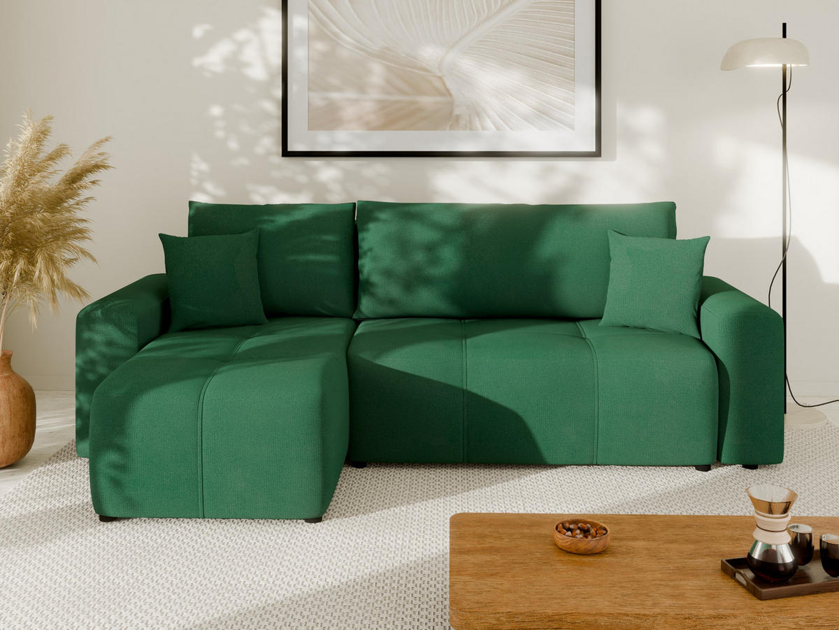 ECKSOFA Nolani mit Schlaffunktion & Bettkasten – Modern & Bequem - Smaragdgrün, Kunststoff (248/145cm) - Panda Möbel