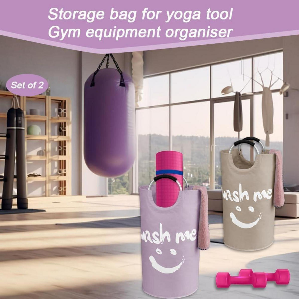WÄSCHESAMMLER 2-teiliges Set 95L faltbar Violett/Khaki - Multicolor, Textil (39/79/39cm)