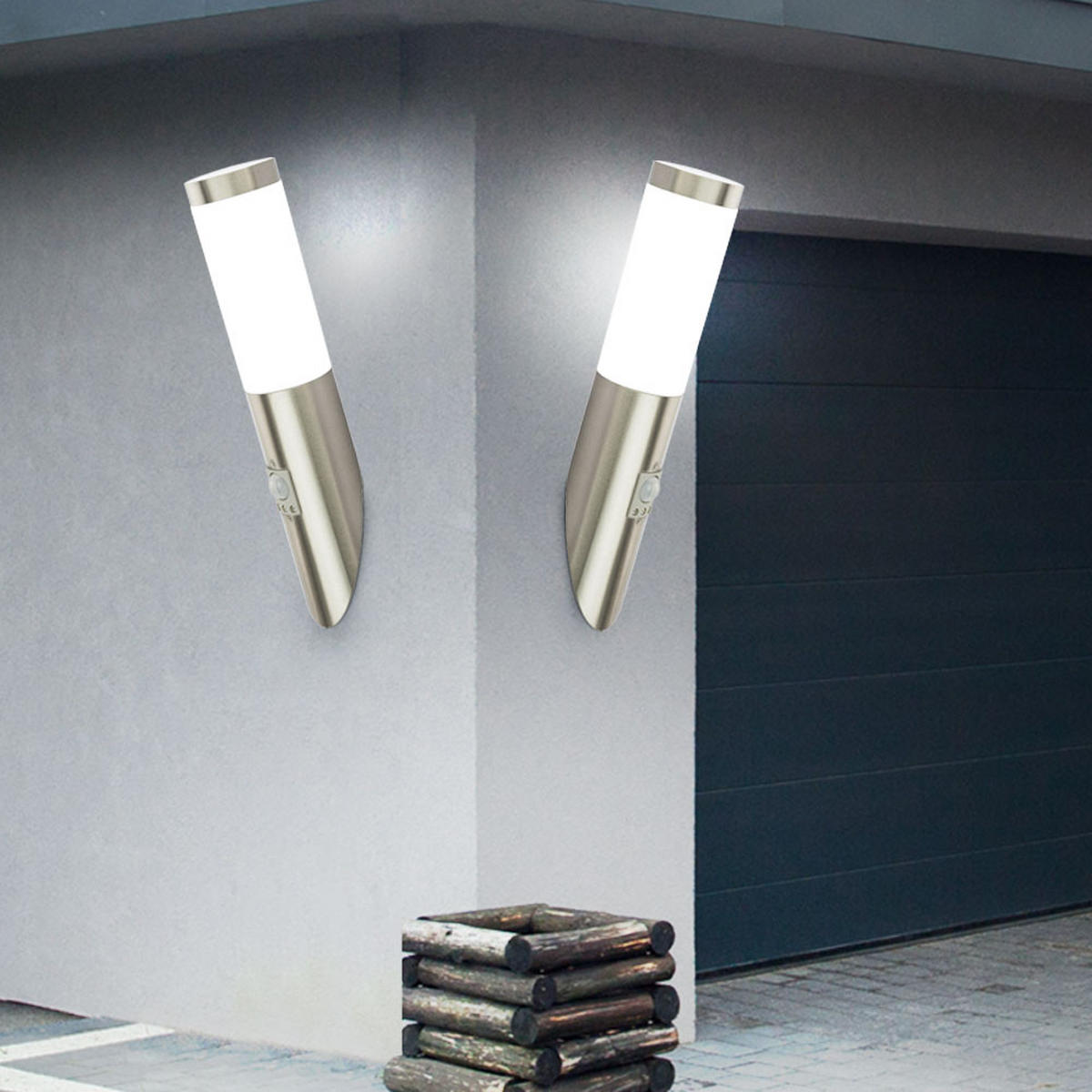 LED AUSSENLEUCHTE Bewegungsmelder Edelstahl Silber - Silberfarben, Metall (7.6/7.6/41cm)