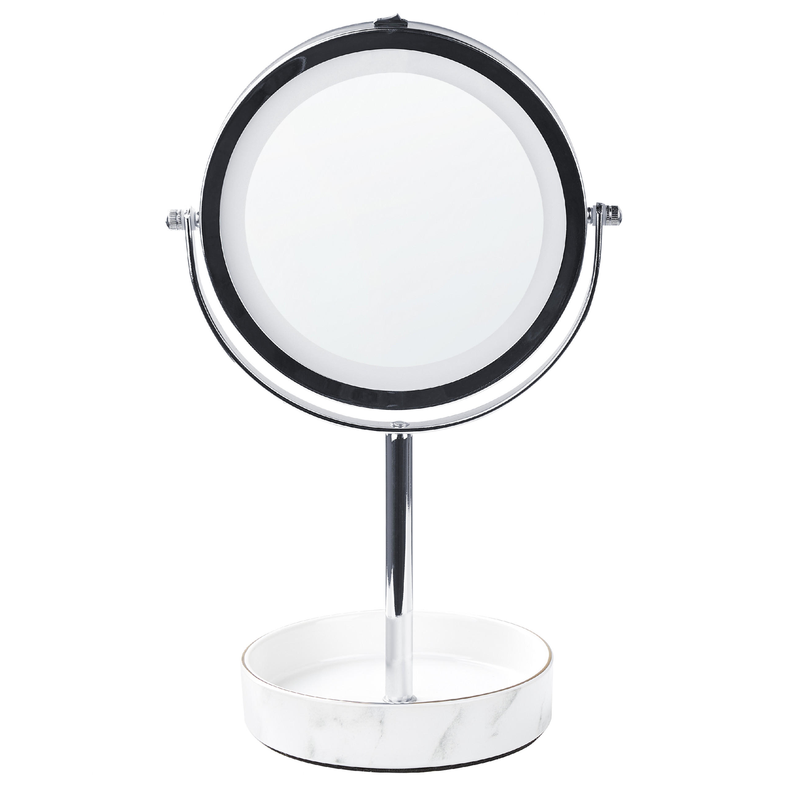 KOSMETIKSPIEGEL silber/weiß mit LED-Beleuchtung 20 cm Savoie - Silberfarben/Weiß, Metall (20/34/15cm) - Beliani