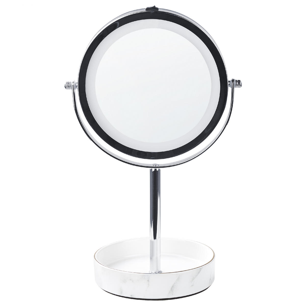 KOSMETIKSPIEGEL silber/weiß mit LED-Beleuchtung 20 cm Savoie - Silberfarben/Weiß, Metall (20/34/15cm) - Beliani