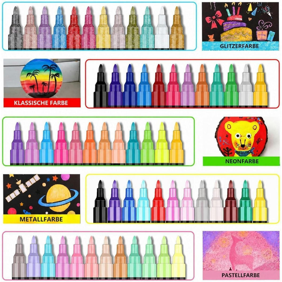 ACRYLSTIFTE 60er Set 0,7 mm Wasserfest für Stein, Holz, Glas - Multicolor, Kunststoff (1/1/14cm)