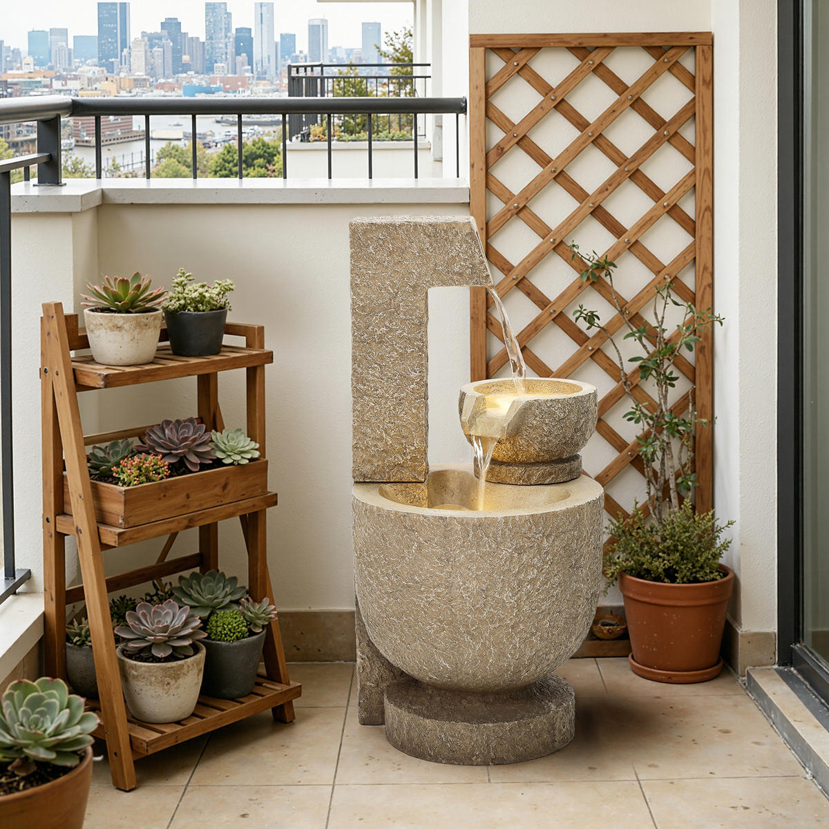 POLYRESIN-GARTENBRUNNEN, 2-stuf. Kaskade, 76x37,5x37,5cm, Garten/Balkon/Terrasse - Braun, Kunststoff (37.5/37.5/76cm) - Hometopia