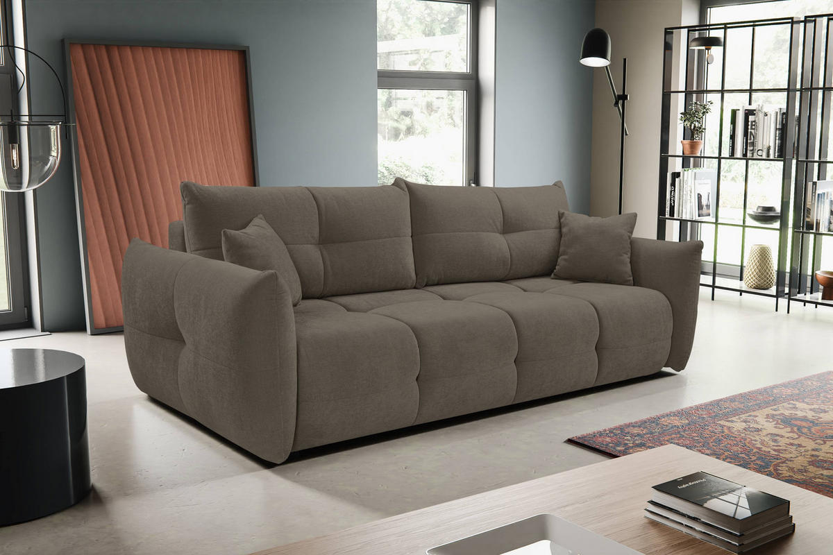 BETTSOFA MODA Braun Chenille-Stoff mit Schlaffunktion - Braun, Holz (245/86/110cm) - MASSENO