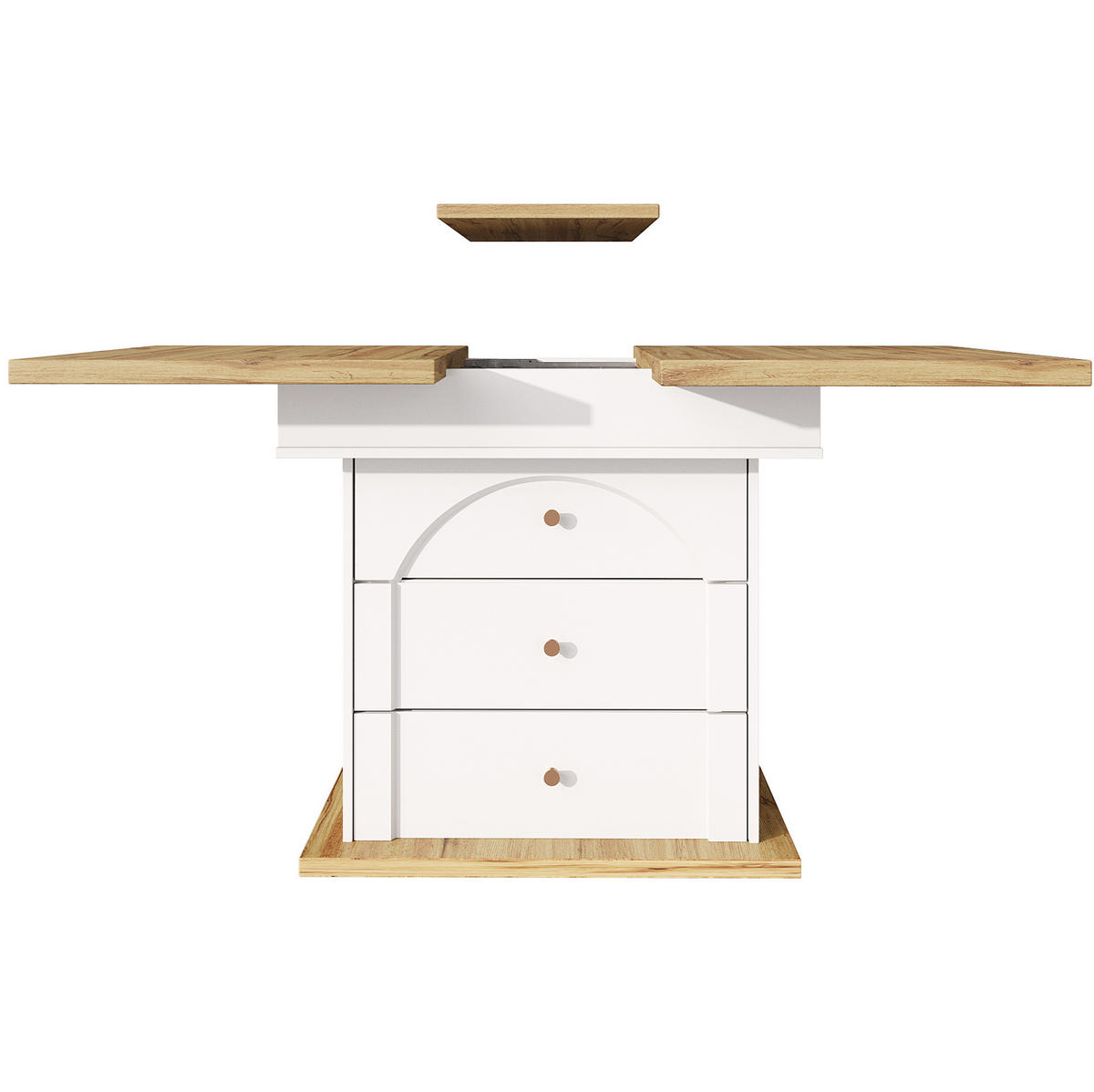 JEDÁLENSKÝ stôl 110-140/80 cm MDF, biela/natural, rozkladací so skrytým úložným priestorom - biela, kompozitné drevo (140/80/75cm) - BEAOK