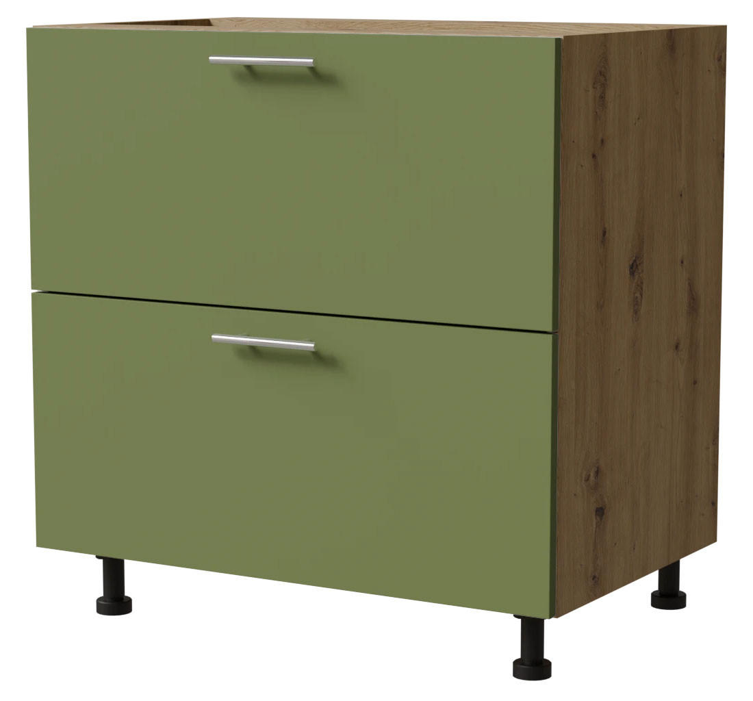SCHUBLADENUNTERSCHRANK Brerra D2A/80 Korpus eiche artisan / Front RAL 6025 farngrün Matt 80 / 50 / 82 cm Schubladensystem HETTICH InnoTech Atira - Eiche Artisan/Grün, Holz/Holzwerkstoff (80/82/50cm) - Feldmann-Wohnen