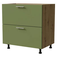 SCHUBLADENUNTERSCHRANK Brerra D2A/80 Korpus eiche artisan / Front RAL 6025 farngrün Matt 80 / 50 / 82 cm Schubladensystem HETTICH InnoTech Atira - Eiche Artisan/Grün, Holz/Holzwerkstoff (80/82/50cm) - Feldmann-Wohnen