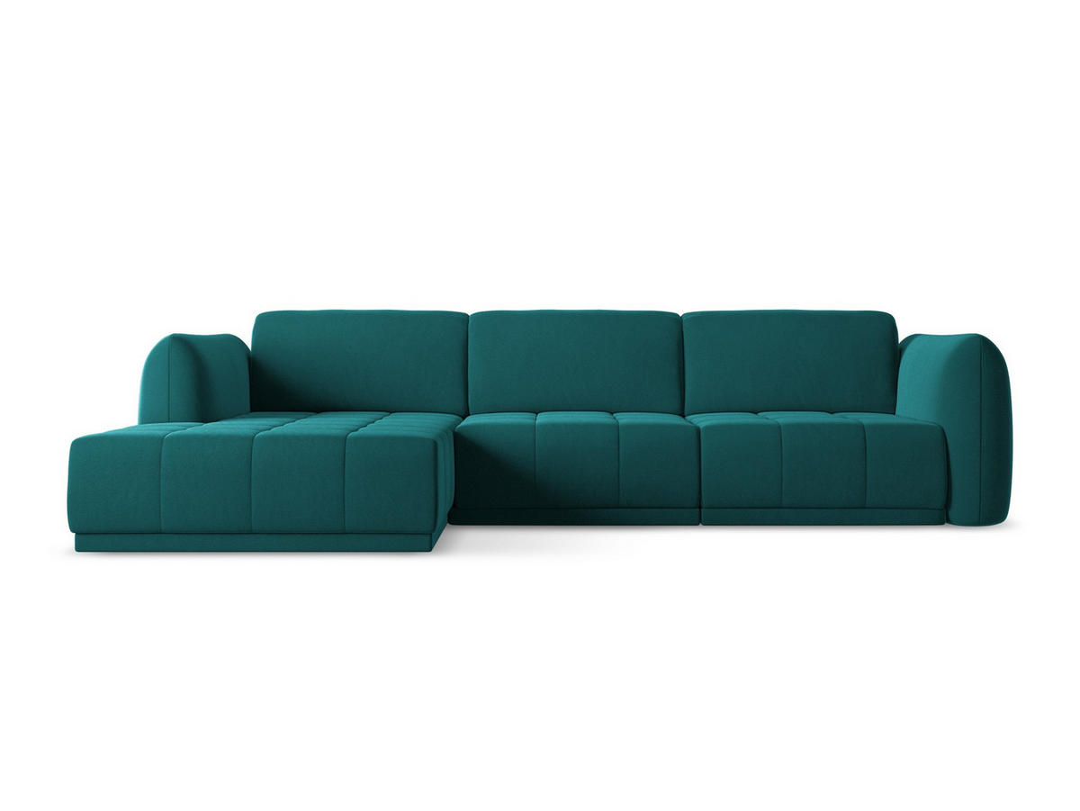 ECKSOFA Links Samt Stoff Blau - Blau/Petrol, Kunststoff/Textil (170/290cm) - Makamii