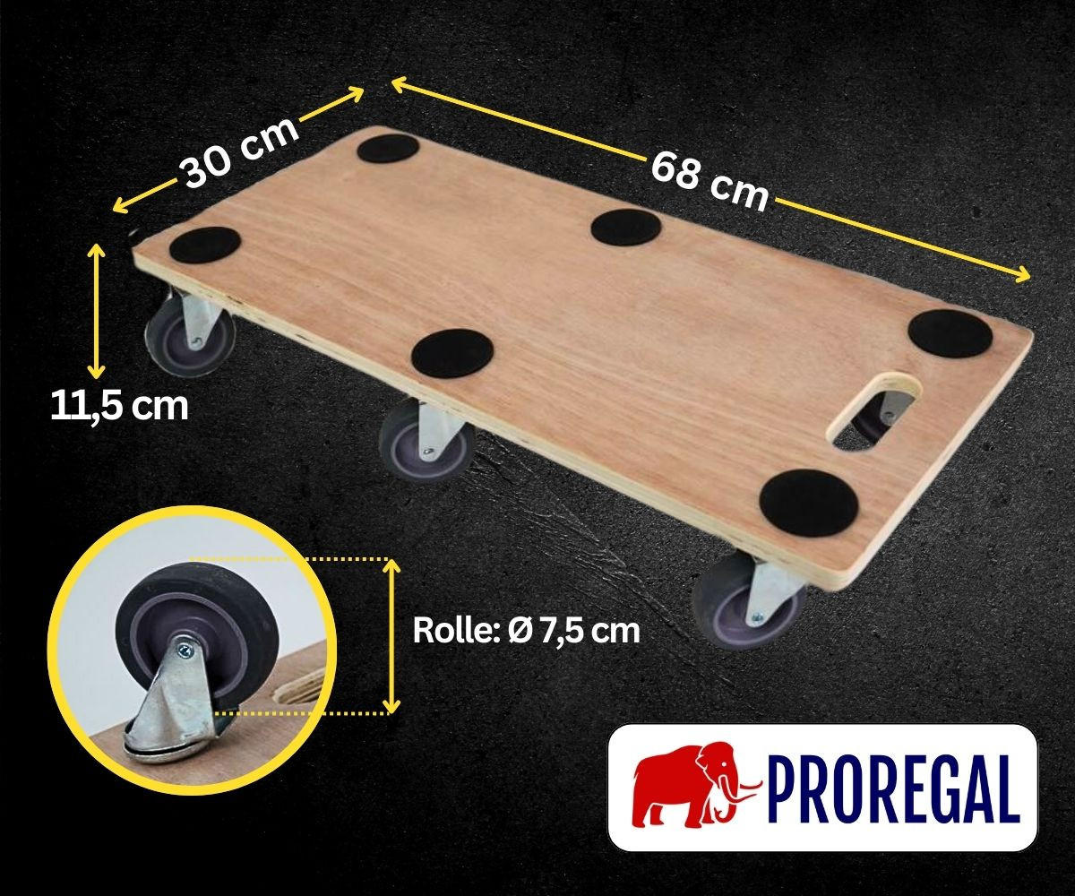 TRANSPORTROLLER Hercules mit 6 Rollen 11x30x68cm Traglast 300kg Sperrholzplatte Braun - Braun, Holzwerkstoff (68/30/11cm) - PROREGAL