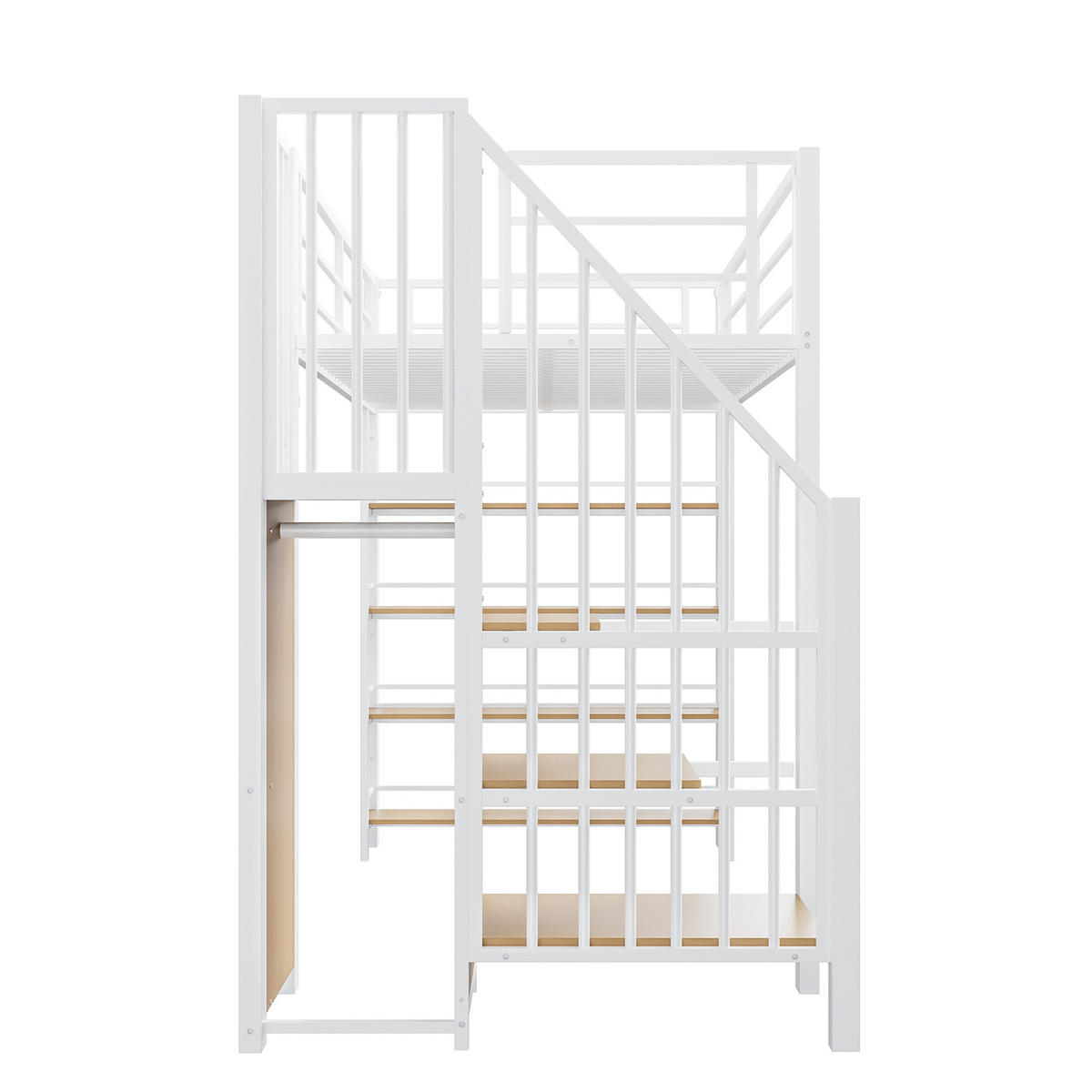 HOCHBETT 90/200 cm Weiß mit Sicherheitstreppe und Stauraum - Weiß, Metall (90/200cm) - OKWISH
