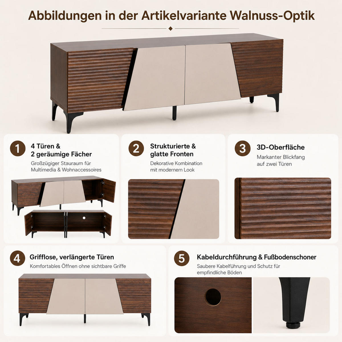 TV-RACK Eiche Dekor - Eiche Wotan, Holz (160/55/42cm) - MCW
