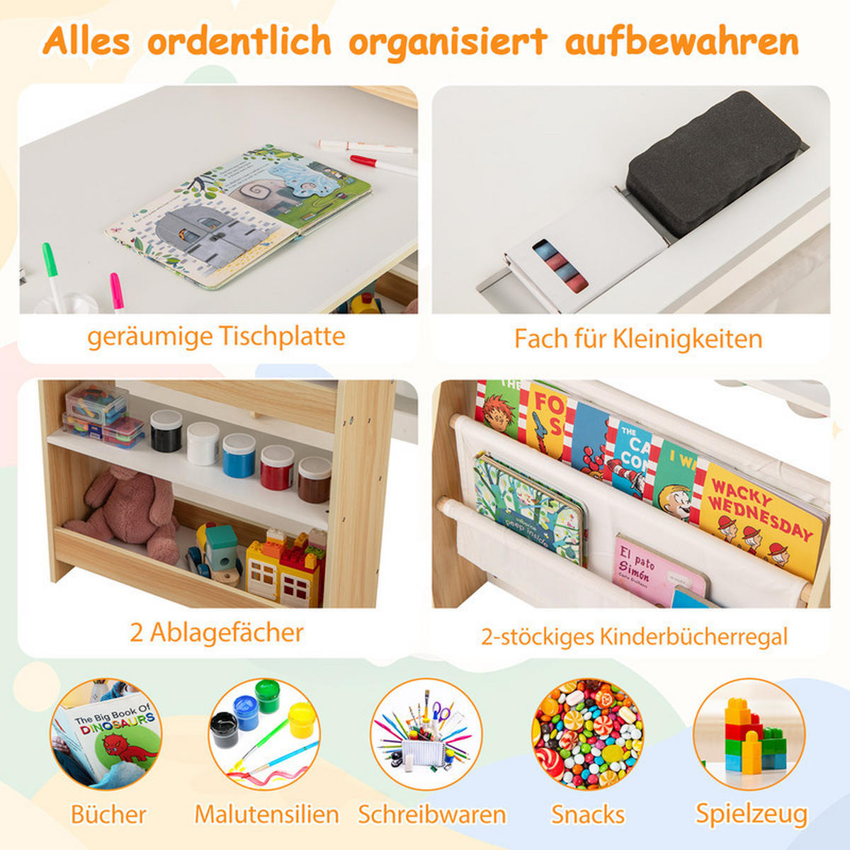 KINDERTISCHSET aus Holz natur(2-tlg) - Naturfarben, Holzwerkstoff (101/112/59cm) - COSTWAY