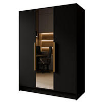 SCHRANK Schwarz LUSO Mit Spiegel Und Goldenen Griffen 150 g - Goldfarben/Schwarz, Holzwerkstoff (150/200/51cm) - Sepro Meble
