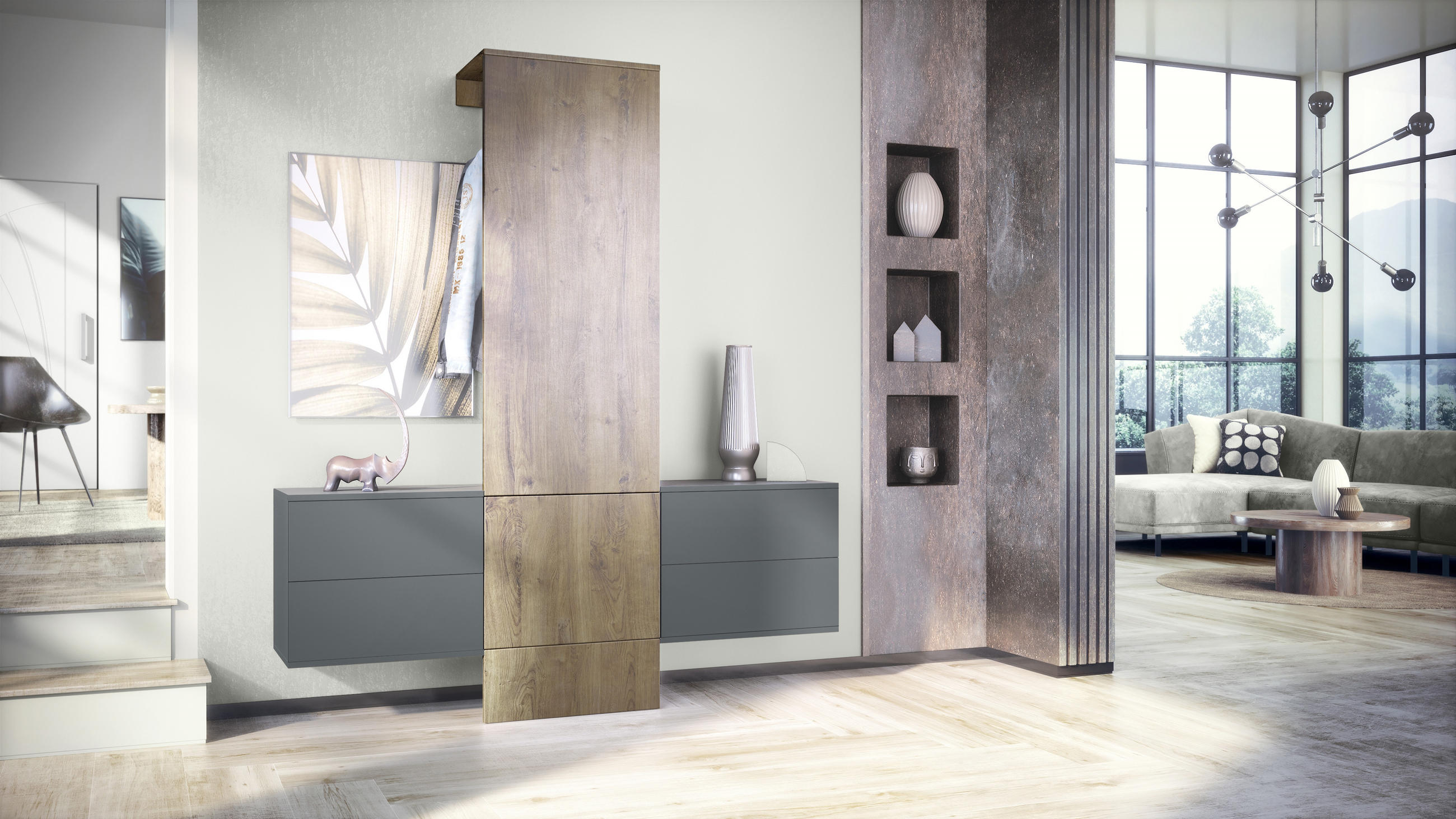 GARDEROBE Carlton Paneel in Eiche Ribbeck - Alteiche, Holzwerkstoff (157/193/35cm) - Vladon