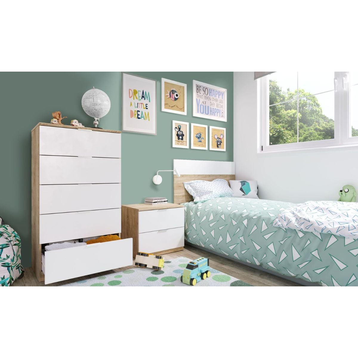 KOMMODE 5 Schubladen Kommoden - L60 cm - Eichefarben/Weiß, Holzwerkstoff (40/110/60cm) - Calicosy