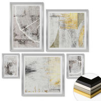 WANDBILDER 5er Set - 50x50 cm & 20x30 cm & 40x60 cm Silberner Rahmen - Beige abstrakte Formen Linien - Silberfarben, Kunststoff (40/60cm) - ArtPrintCave