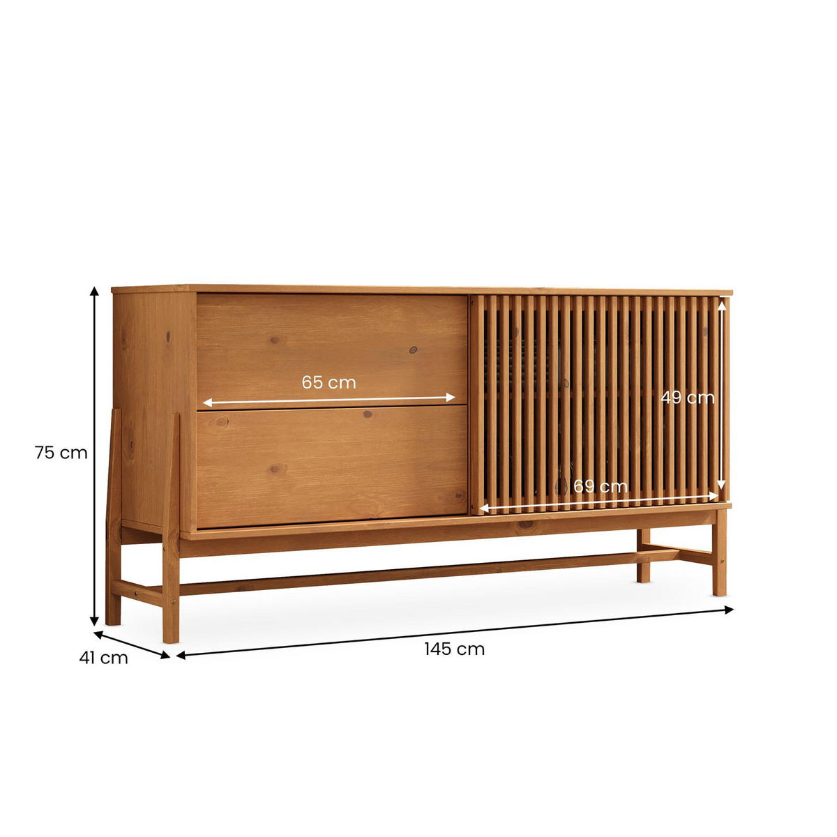 SIDEBOARD ADAMO Eiche - Eichefarben, Holz (145/75/41cm) - IDIMEX