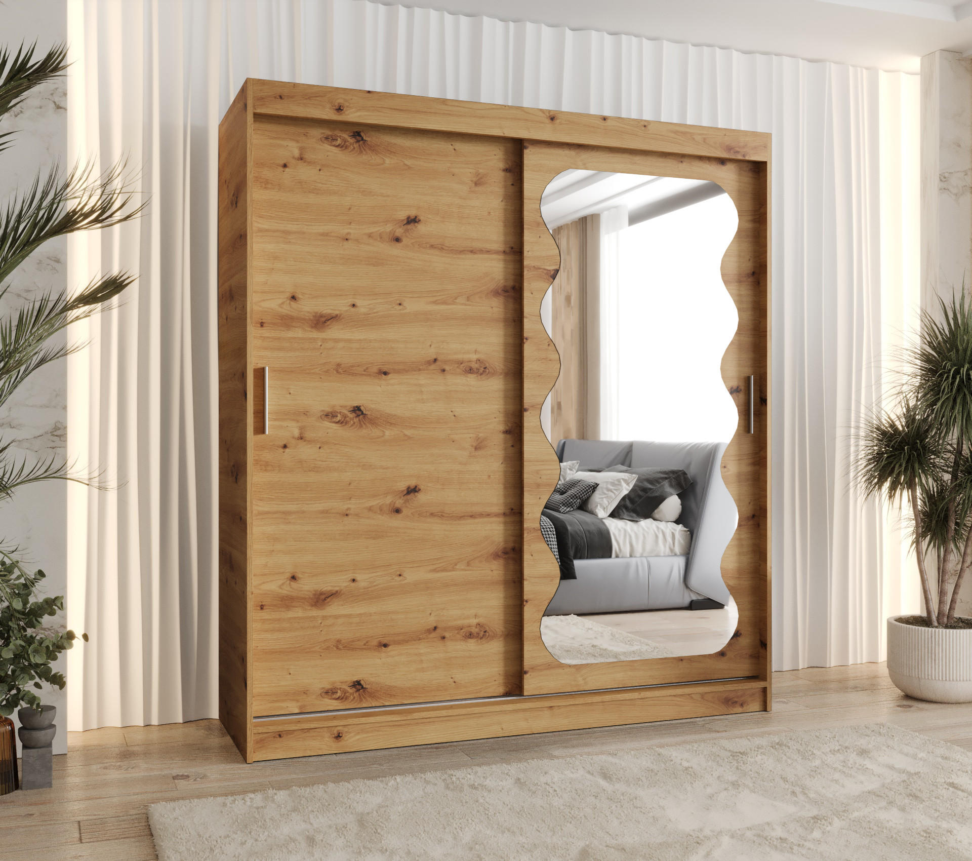 SCHWEBETÜRENSCHRANK 200/180/62 2-türig - Silberfarben/Eiche Artisan, Holz (180/200/62cm) - MÖBEL KRYSPOL