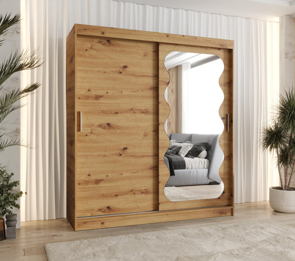 SCHWEBETÜRENSCHRANK 200/180/62 2-türig - Silberfarben/Eiche Artisan, Holz (180/200/62cm) - MÖBEL KRYSPOL