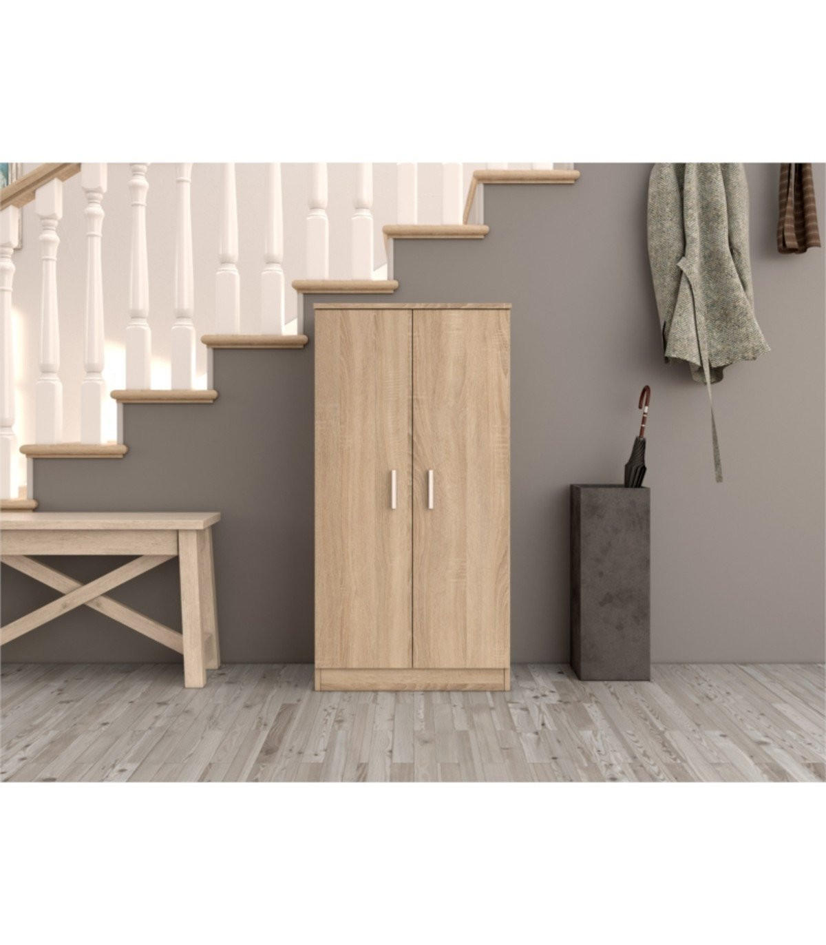 SCHUHSCHRANK 2 Türen (30 Paar) Zapateros - H108cm - Eichefarben, Holzwerkstoff (36/108/55cm) - Calicosy