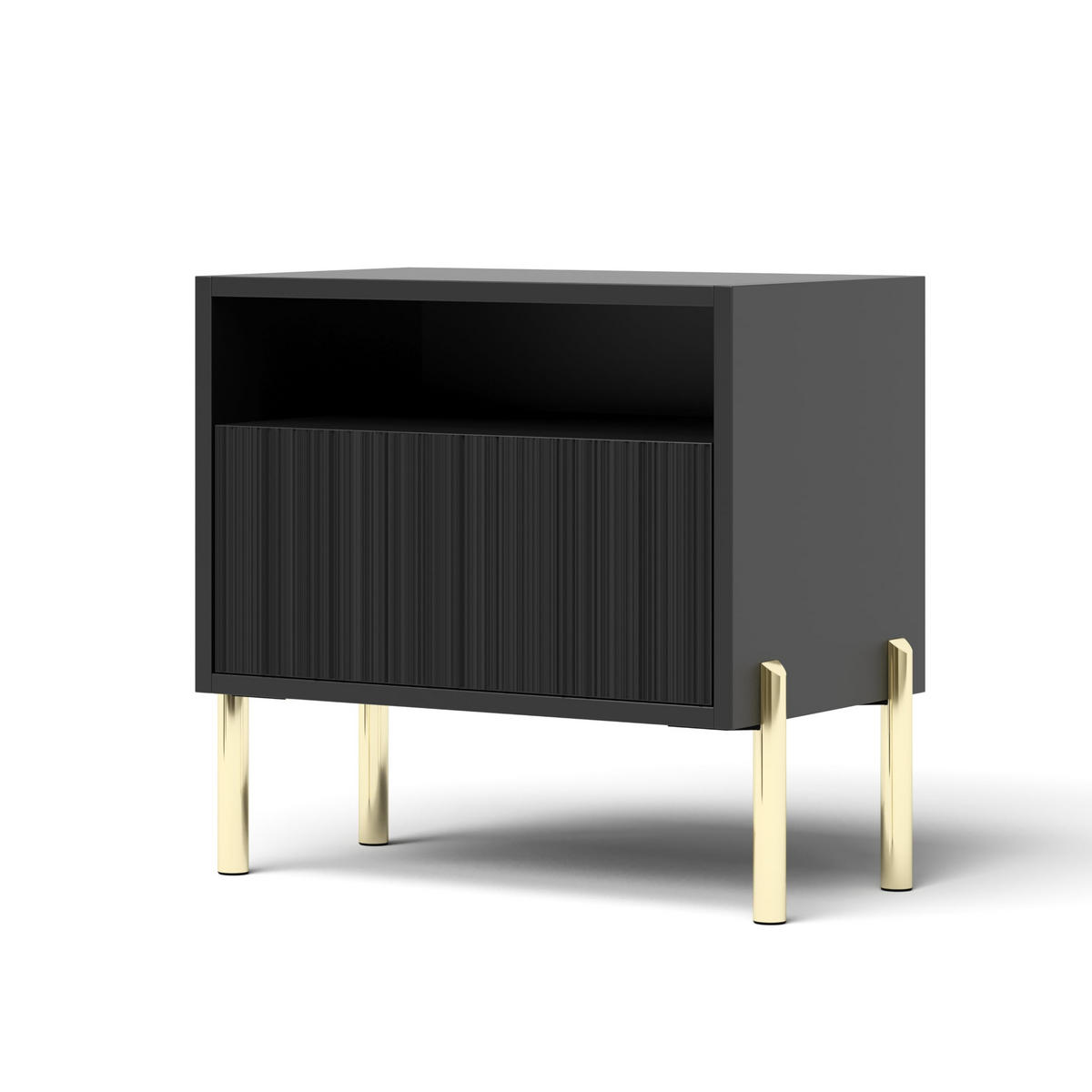 NACHTTISCH Noxy 50x47x31,6 cm - Modern Nachtschrank zum Schlafzimmer - EIN praktischer Commode aus Spanplatten - Schwarz - Schwarz, Holzwerkstoff (50/47/31.6cm) - Chilly