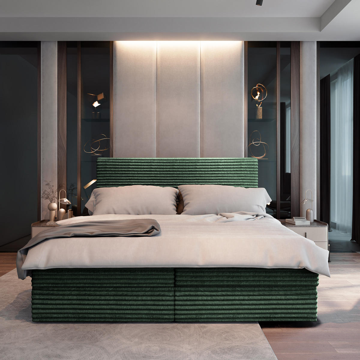 BOXBETT PISA 140x200 cm mit Matratze und Topper - Grün - Grün, Holz (140/200cm) - MASSENO