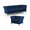 SITZGARNITUR 3+1 Chesterfield Whitby Marineblau Samt mit goldenen Füßen - Blau/Goldfarben, Holz/Textil (237/78/82cm) - S-Style Möbel