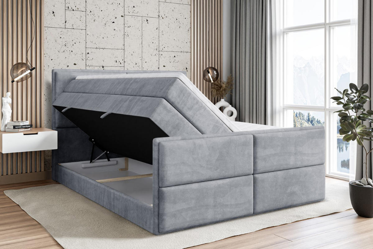 BOXSPRINGBETT AURA-Z KING - 200 x 200 - H3/H4 - Grau - Grau, Holzwerkstoff (200/200cm) - ALTDECOR