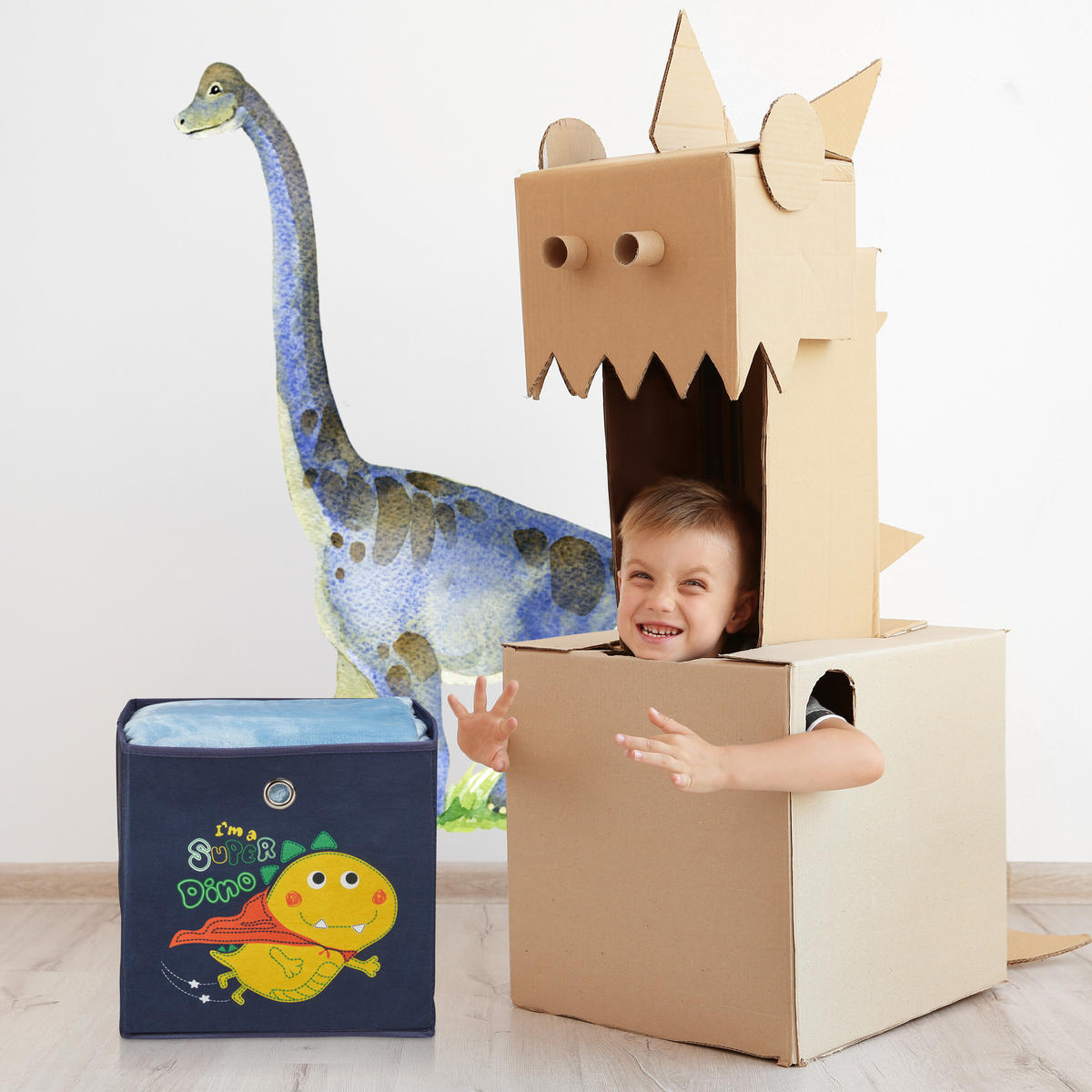 4XKINDERAUFBEWAHRUNGSBOXEN - Multicolor, Wellpappe/Textil (30/30cm) - Relaxdays