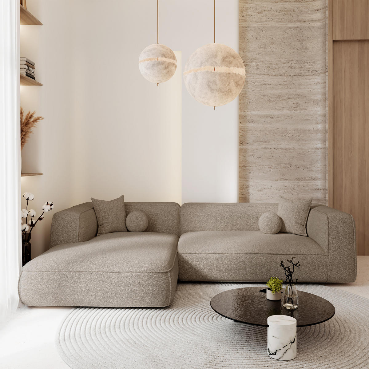 ECKSOFA (links) SOFIA Frottee Taupe 255cm - Taupe, Textil (255/166cm) - Premium Interiors