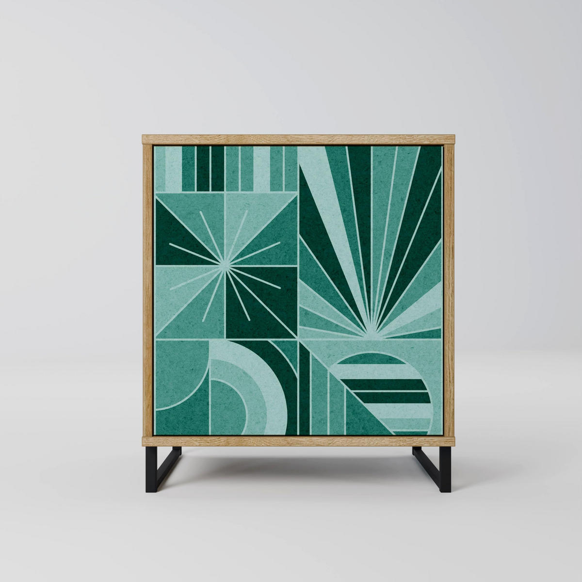 SIDEBOARD HARMONIC GRID, Eichefarben, 57,5x42x72,5 cm, Schwarze Metallfüße - Eichefarben/Multicolor, Holzwerkstoff/Metall (57.5/72.5/42cm) - SpaceRebels