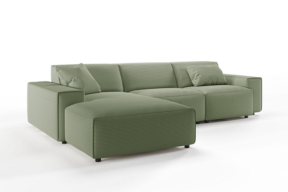 ECKSOFA RANI Grün Cord - Schwarz/Grün, Kunststoff/Textil (299/189cm) - KAWOLA