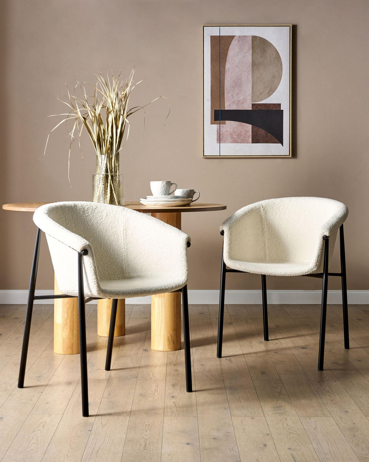 ESSZIMMERSTUHL 2er-Set Bouclé cremeweiß/schwarz Ames - Creme/Schwarz, Textil (59/80/56cm) - Beliani