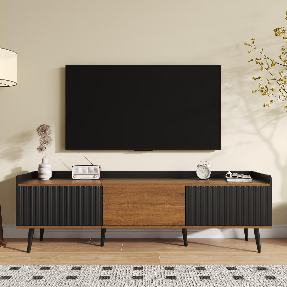 TV-SCHRANK 3-türig 160 cm Schwarz Natur - Schwarz, Holzwerkstoff (39/49.5/160cm) - Beauniv