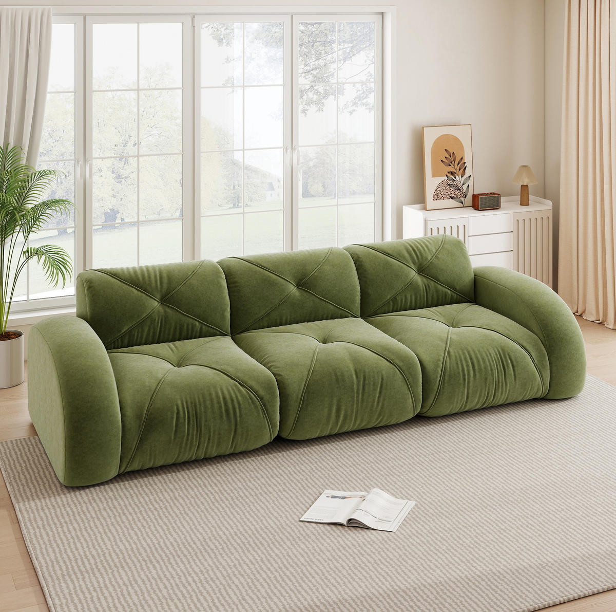 SOFA rahmenlos modular Chenille Grün - Grün, Kunststoff (95/76/281cm) - Meubliv