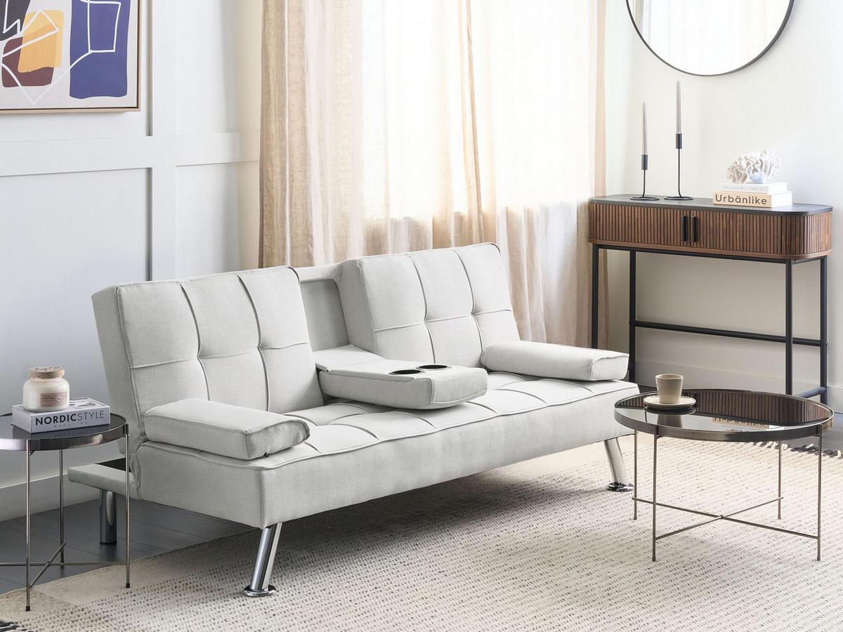 3-SITZER-SCHLAFSOFA hellbeige Roxen - Beige/Silberfarben, Textil (168/77/81cm) - Beliani