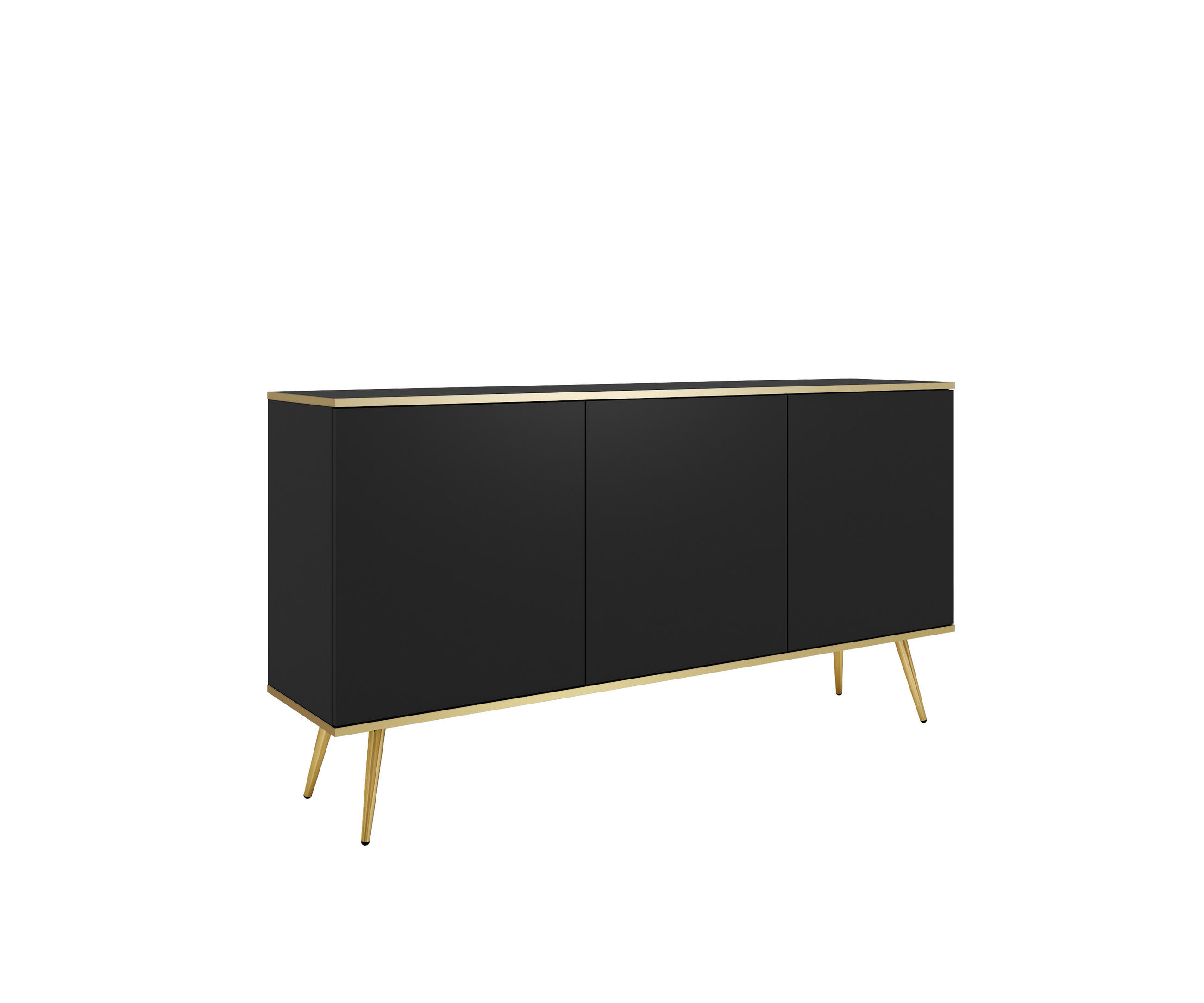 KOMMODE ORO - K-160, 2-Türen, 2-Schubladen, Push-to-Open 160x39x85 cm Schwarz/Gold - Goldfarben/Schwarz, Holzwerkstoff/Kunststoff (160/85/39cm) - DomoHome