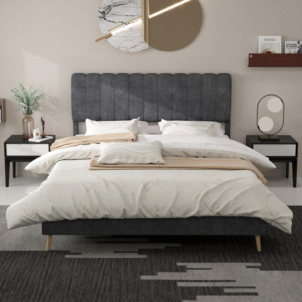 ČALÚNENÁ posteľ 160/200 cm s mäkkým čelom, stabilnou konštrukciou a jednoduchou montážou, Sivá - sivá, textil (160/200cm) - Redom