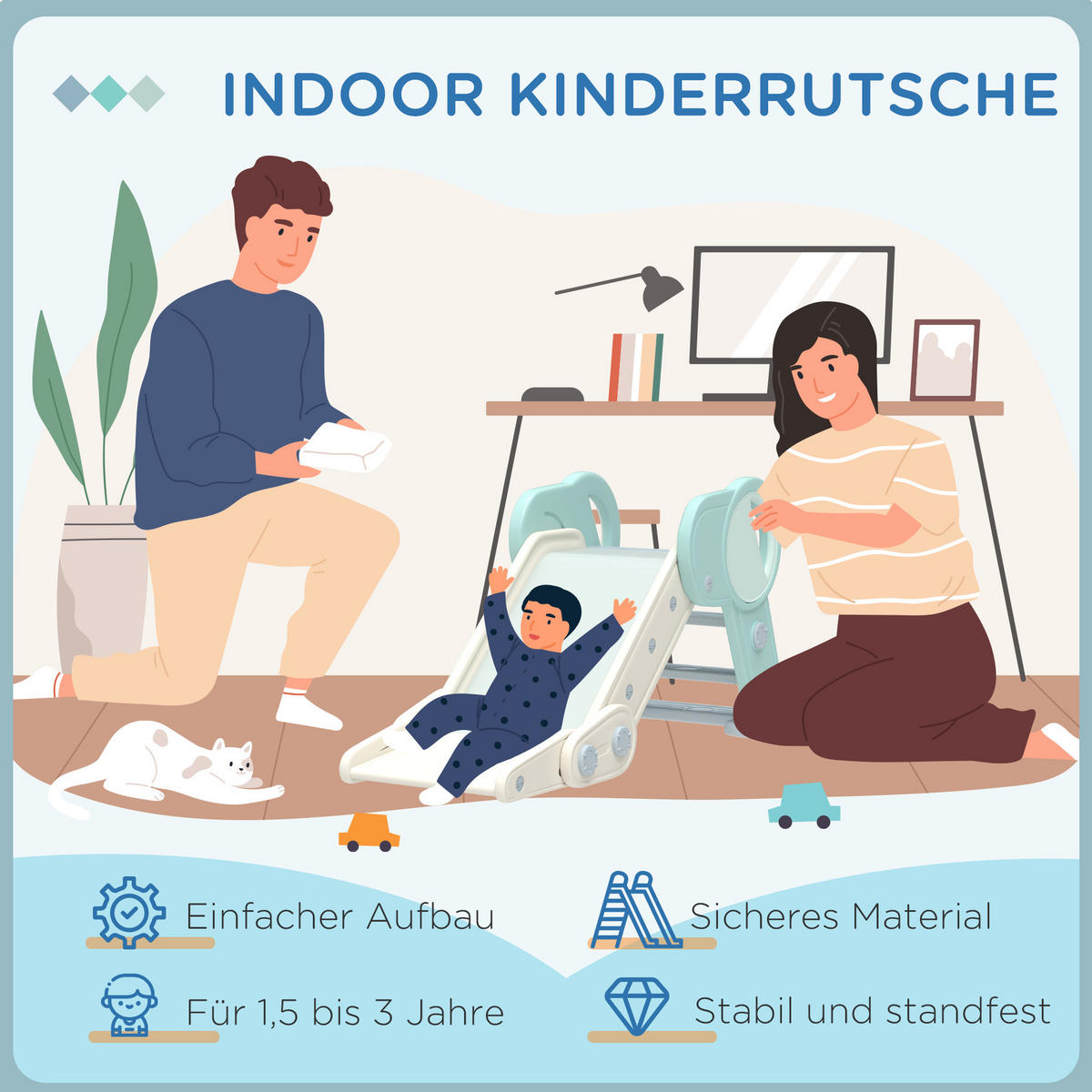 KINDERRUTSCHE, Kleinkinderrutsche Gartenrutsche für Kinder 1,5 bis 3 Jahre Grün - Grün, Kunststoff (53/53/120cm) - AIYAPLAY