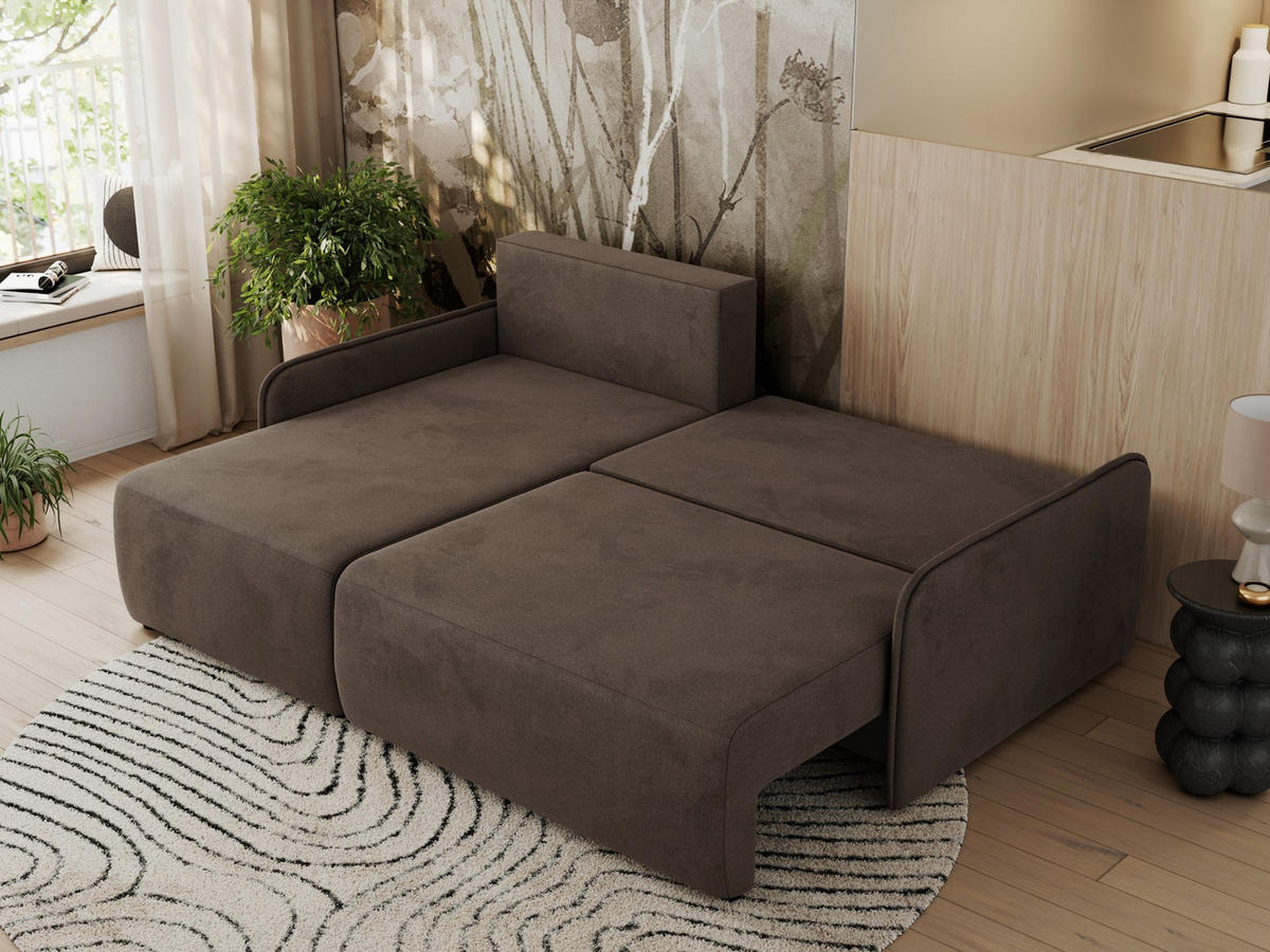 ECKSCHLAFSOFA ARPA L Braun Velvet - links - Schwarz/Braun, Kunststoff/Textil (198/150cm) - MKS