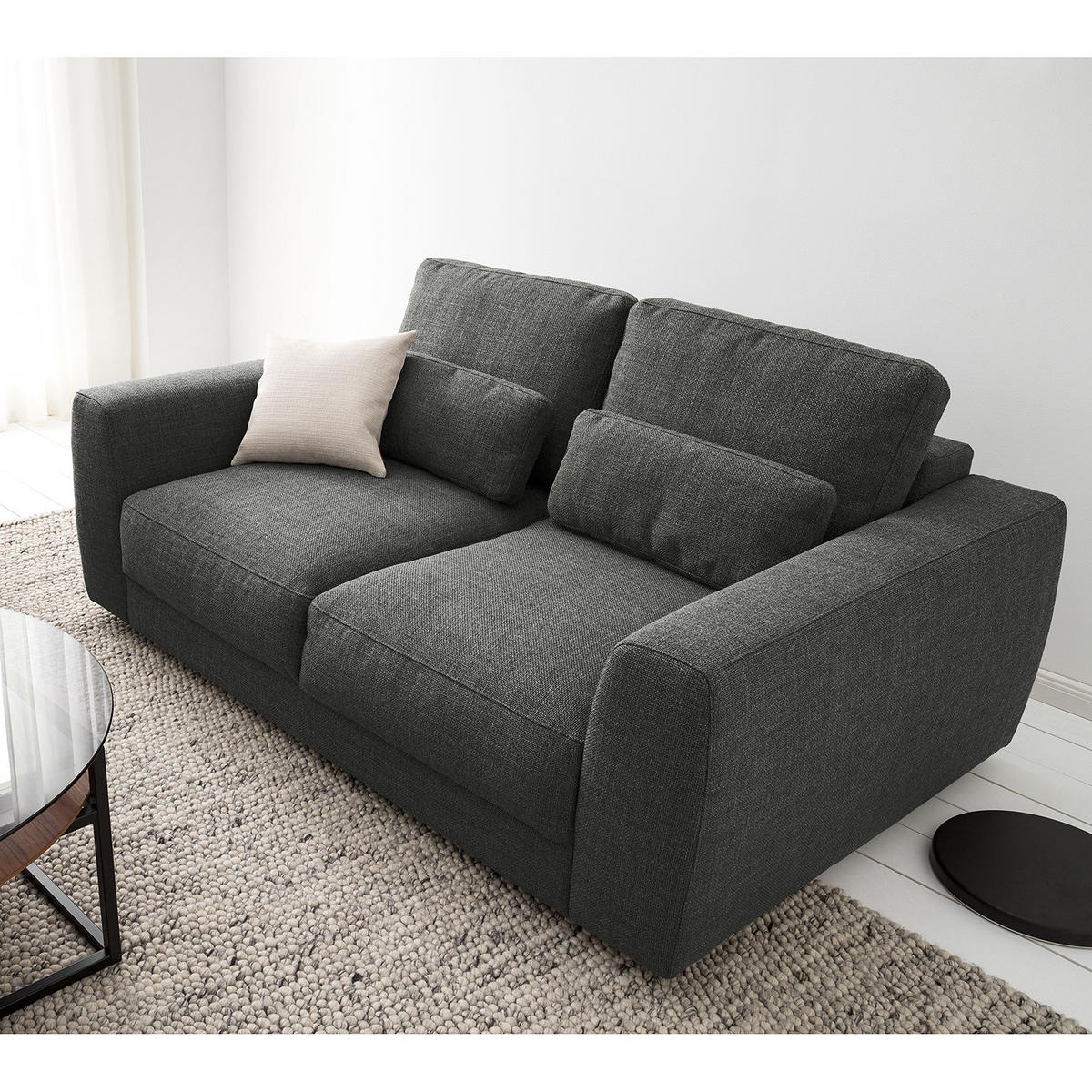 2-SITZER SOFA - Schwarz/Grau, Kunststoff/Textil (182/80/117cm) - home24