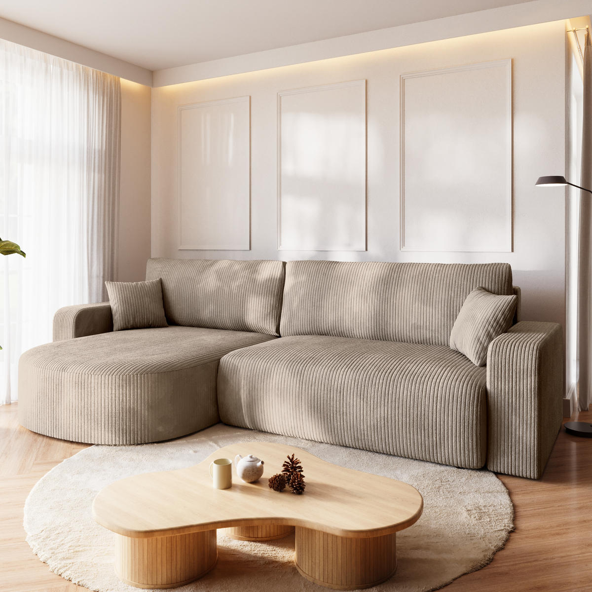 ECKSOFA Bisk mit Schlaffunktion Beige Cordstoff - Beige, Textil (275/170cm) - Bromarkt