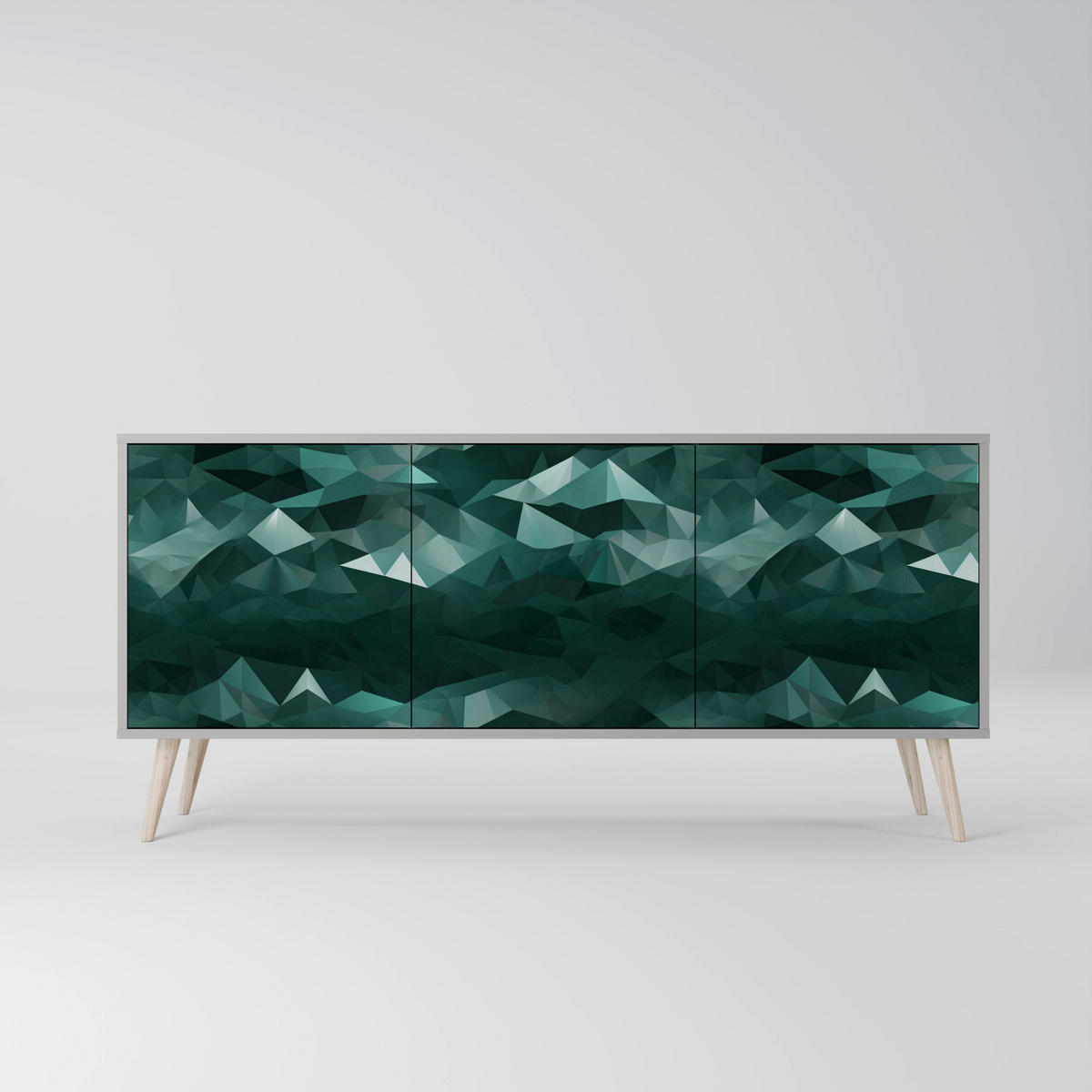SIDEBOARD POLYGONAL FLOATING, Eicheneffekt, 164,5x42x77,5 cm, 3 Türen - Eichefarben/Buchefarben, Holzwerkstoff/Buchenholz (164.5/77.5/42cm) - SpaceRebels